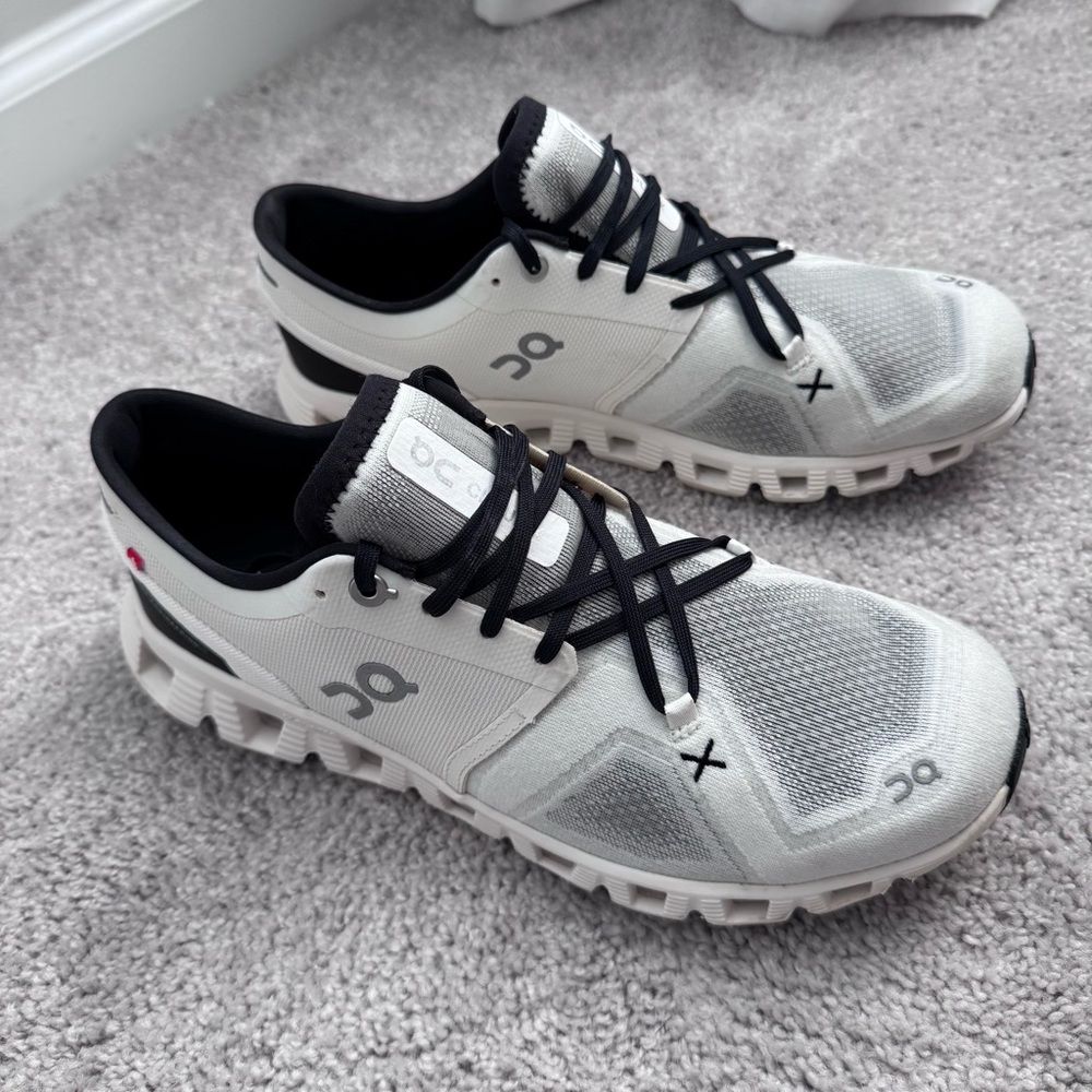 On Running Cloud X White and Black Athletic Sneakers - Picture 4 of 14